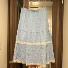 SHEIN ライトブルー レース付き フレアロングスカート