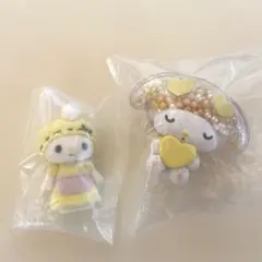 ガチャガチャ　マイメロ　透明キラキラマスコット　イエロー　フロッキーフィギュア