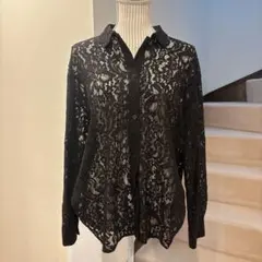 【新品同様】グローバルワーク 総レースシャツ 花柄 春夏 ブラック M