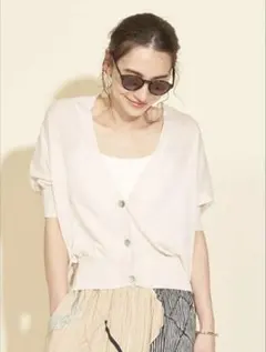 夏物★美品★ビューティ&ユース バックドレープ6分袖カーディガン定価12100円