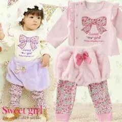 スイートガール*冬用裏起毛トップス&ふわふわパンツレギンスセット*80*ピンク