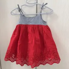 ★美品★肩リボン 裾刺繍　レッド　Aラインフレアワンピース★70cmのサムネイル