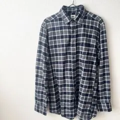 B.F.限定セール UNIQLO チェック柄シャツ Lサイズ ネイビー/グレー