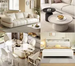 家具フルセット（ダイニングセット＋ソファ＋ベッド&マットレス＋コーヒーテーブル）