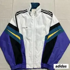 adidas ナイロンジャケット　韓国　古着　ホワイト、パープル
