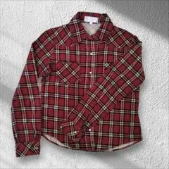 赤のチェック柄長袖シャツ レディース