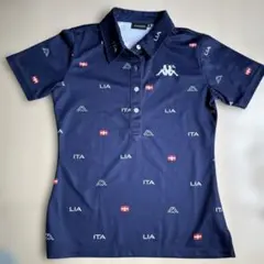 ☆美品Kappa ポロシャツ ネイビー ITAロゴ 総柄 レディース S☆のサムネイル