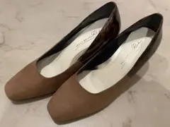 Jelly Beans ブラウンバイカラースクエアトゥ パンプス22.5cm冬物