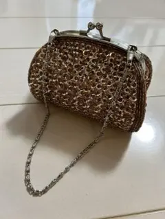 ピンクゴールド ビーズ装飾 パーティーバッグ