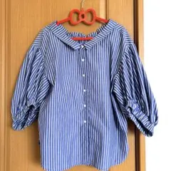 青と白ストライプ バルーンスリーブシャツ