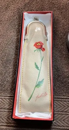 花刺繍 レザー ポーチ ✨がま口タイプ