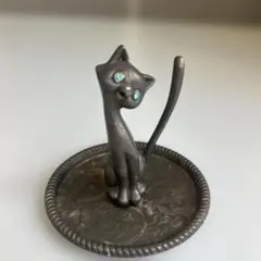アンティーク風 猫 リングスタンド アクセサリートレイ ネコ 置物 レトロ