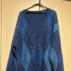 モヘヤアーガイル柄シャギーニット カーディガン