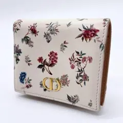 美品✨ ディオール Dior CDロゴ 2つ折り財布 フラワー 花柄 レザー 白