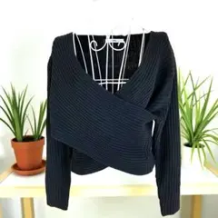 GRL リブニット カシュクール　トップス Mサイズ・ブラック　クロプッド丈