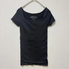 エアロポステール 半袖 Tシャツ スクエアネック 無地 黒 ブラック XS