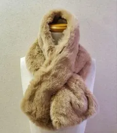 【再値下げ中】花柄刺繍ファーマフラー ベージュリバーシブル