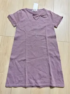 H&M 女の子 パープル ラメニット 半袖　ワンピース 135/140