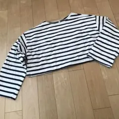 coca 白黒ストライプ 長袖クロップドTシャツ M