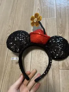 ディズニー ミニー スパンコール カチューシャ レトロ フラワー 帽子