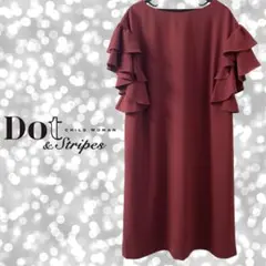 新品　Dot&Stripes CHILD WOMAN 袖フリルドレス　レッド　赤