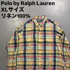 Polo by Ralph Lauren リネンチェックシャツ　2way XL