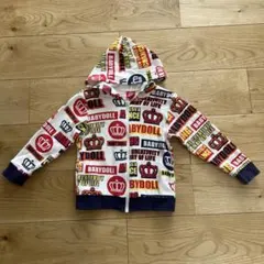 ベビードール 110cm ジップパーカー ロゴ 総柄 カラフル フード　綿100