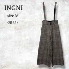 【イング】オーバーオール　チェック柄　サスペンダー　　ワイドパンツ　Mのサムネイル