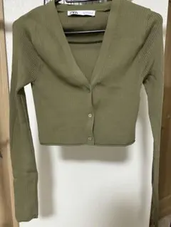 ZARA オリーブグリーン クロップドカーディガン Sサイズ