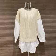 FUN重ね着風ニットベストシャツ付き★フリーサイズ★未使用タグ付き
