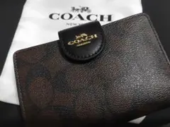 ■新品■COACH 二つ折り財布■シグネチャー■ブラック×ブラウン■匿名配送■