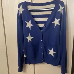 青い星柄ニットカーディガン