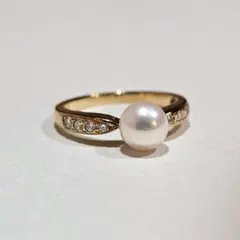 13/美品 ミキモト K18 真珠 パール約3.8-5.4㎜珠 リング 指輪 MIKIMOTO - ミキモト リング パール 真珠 8.4mm ダイヤ