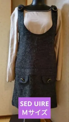 ジャンパースカート ウエスト切替ワンピース（M）ゆったり 飾ボタン 送料込