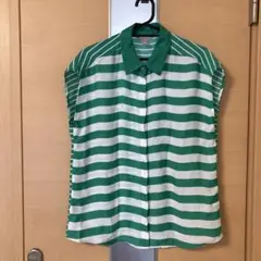 Banana Republic 緑と白のストライプ ノースリーブシャツ M