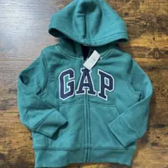 ベビーギャップ　GAPロゴ　ジップアップパーカー　裏起毛　緑