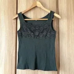 レース タンクトップ　Mサイズ　おしゃれ　インナー　グリーン　カーキ　緑