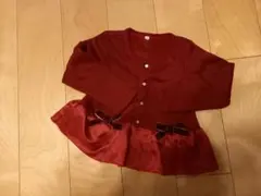 赤いリボン付きカーディガン 110