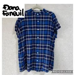 Dana Faneuil チェック柄 バンドカラーシャツ 半袖