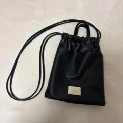 moment+ レザー巾着ショルダーバッグ ブラック