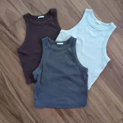 GU リブ アメスリ タンクトップ 3枚 セット M こげ茶 ベージュ グレー