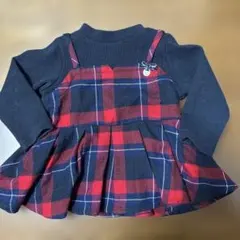 petit main チェック柄 ドッキング チュニック 長袖 90cm 赤