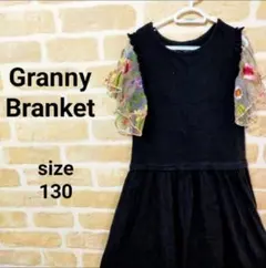 花柄シースルー袖ワンピース 黒 130 フリル キッズ