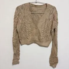 クロップドカーディガン 【S】 ベージュ ケーブルニット 大人女子 フェミニン