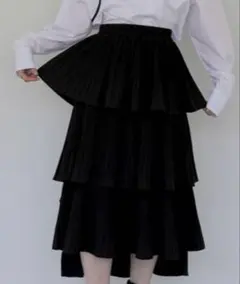 ユニーク フリル フレア スカート ティアード アシンメトリー ロングスカート