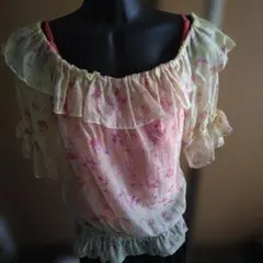 MISCH MASCH パフスリーブ花柄シフォンチュニック 半袖 キャミ付のサムネイル