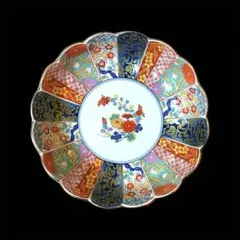 【美品】有田焼　清秀　元禄古伊万里　大鉢　輪花盛鉢　金彩色絵染錦　深皿　金襴手
