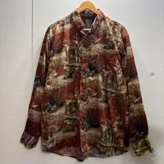 《vintage》80s 鹿 総柄 ハンティング ボタンダウン 長袖シャツ 古着