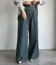 apres jour mignon ヴィンテージ タックワイドデニム Sサイズのサムネイル