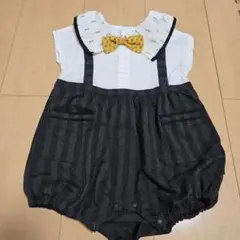 moimoln ボウタイ付きストライプロンパース